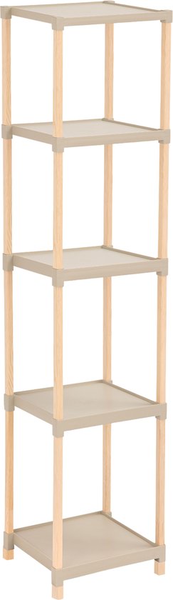 Fixwood Houten Modulaire Opbergrek – Massief Hout & Kunststof – Badkamerrek, Keukenrek of Plantenrek – 127 cm Hoog – Beige/Naturel