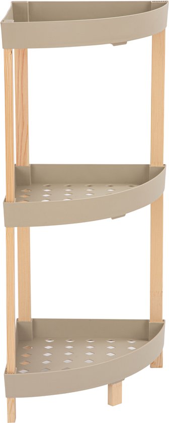 Fixwood Houten Hoekrek – 3-Laags Organizer – Compact Badkamer- en Keukenrek – 75 x 44 cm