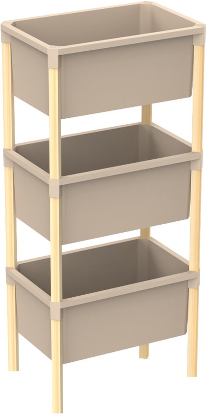 Fixwood Houten 3-Laags Opbergrek – 95x30x30 cm – Multifunctioneel Rek voor Keuken, Badkamer & Speelkamer – Massief Hout & Stevig Kunststof – Eenvoudig te Monteren