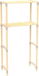 Fixwood 2-Laags Wasmachine Rek – Beige - Houten Opbergrek voor Wasmachine – Ruimtebesparend Badkamerrek 127 cm – Beukenlook – 33x66x127 cm