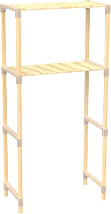 Fixwood 2-Laags Wasmachine Rek – Beige – Houten Opbergrek voor Wasmachine – Ruimtebesparend Badkamerrek 127 cm – Beukenlook – 33x66x127 cm