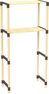 Fixwood 2-Laags Wasmachine Rek – Zwart - Houten Opbergrek voor Wasmachine – Ruimtebesparend Badkamerrek 127 cm – Beukenlook – 33x66x127 cm