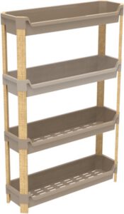 Fixwood Modulaire Opbergkast – 4-Laags Houten Rek met Kunststof Bakken – Badkamer, Keuken & Woonkamer – Duurzaam en Stijlvol Design – 68 cm Hoog – Beige / Naturel