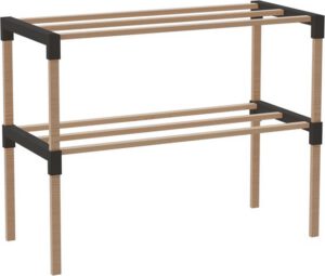 Fixwood Schoenenrek 2 Lagen – Zwart - Compact Houten Schoenenkast – Ruimtebesparend Schoenenrek voor 6+ Paar – Duurzaam & Modern Design – 51 x 23 x 39 cm