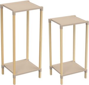 Fixwood 2-Tier Plantenstandaard – Set van 2 Bloemenrekken – Houten Bloemenstandaard voor Binnen & Buiten – Decoratieve Plantentafel – 40 & 50 cm Hoog – Beige/Natuur