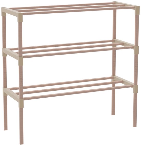Fixwood Schoenenrek 2 Lagen – Beige – Compact Houten Schoenenkast – Ruimtebesparend Schoenenrek voor 6+ Paar – Duurzaam & Modern Design – 51 x 23 x 39 cm