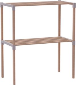 Fixwood 2-laags Ovenrek – Keukenrek van Hout en Kunststof – Magnetron Rek – 58x34x63 cm – Multifunctioneel Opslagrek – Extra Werk- & Opbergruimte