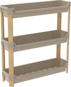 Fixwood 3-laags Modulair Opbergrek – Natuurlijke Houtlook & Crèmekleur – Badkamerrek, Keukenrek of Plantenrek – Stevig & Stapelbaar – 60x20x70 cm