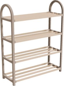 Fixwood Schoenenrek 4 Lagen – Beige - Ruimtebesparend Schoenenkast – Modern Design – Voor 12+ Paar Schoenen – Opbergsysteem Schoenenrek Hal, Slaapkamer of Woonkamer