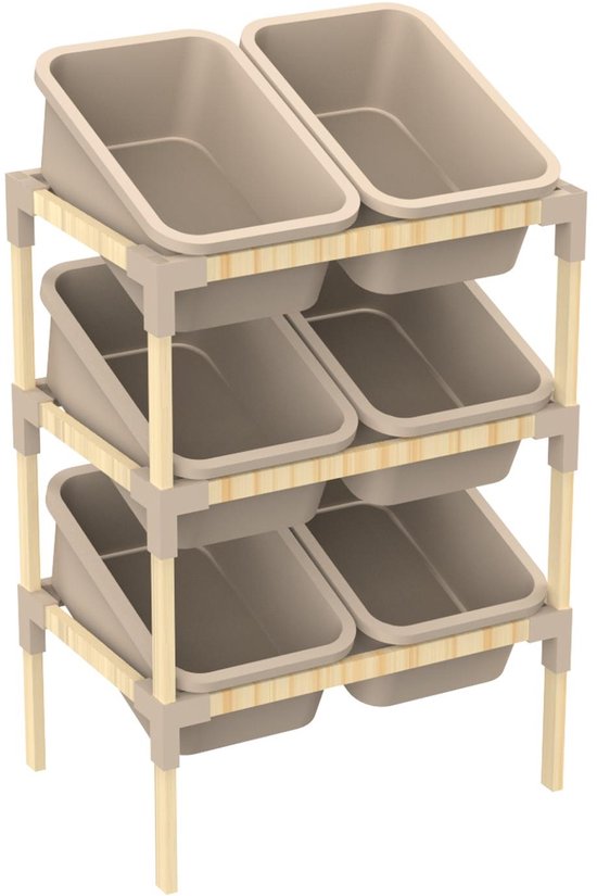 Fixwood 3-laags Opbergrek met 6 uitneembare bakken – Houten Speelgoed- en Groente Organizer – 90x55x39 cm – Duurzaam en multifunctioneel
